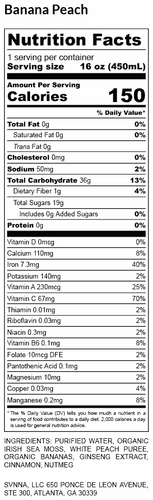 Banana Peach - Nutrition Facts (text details available on product page)
